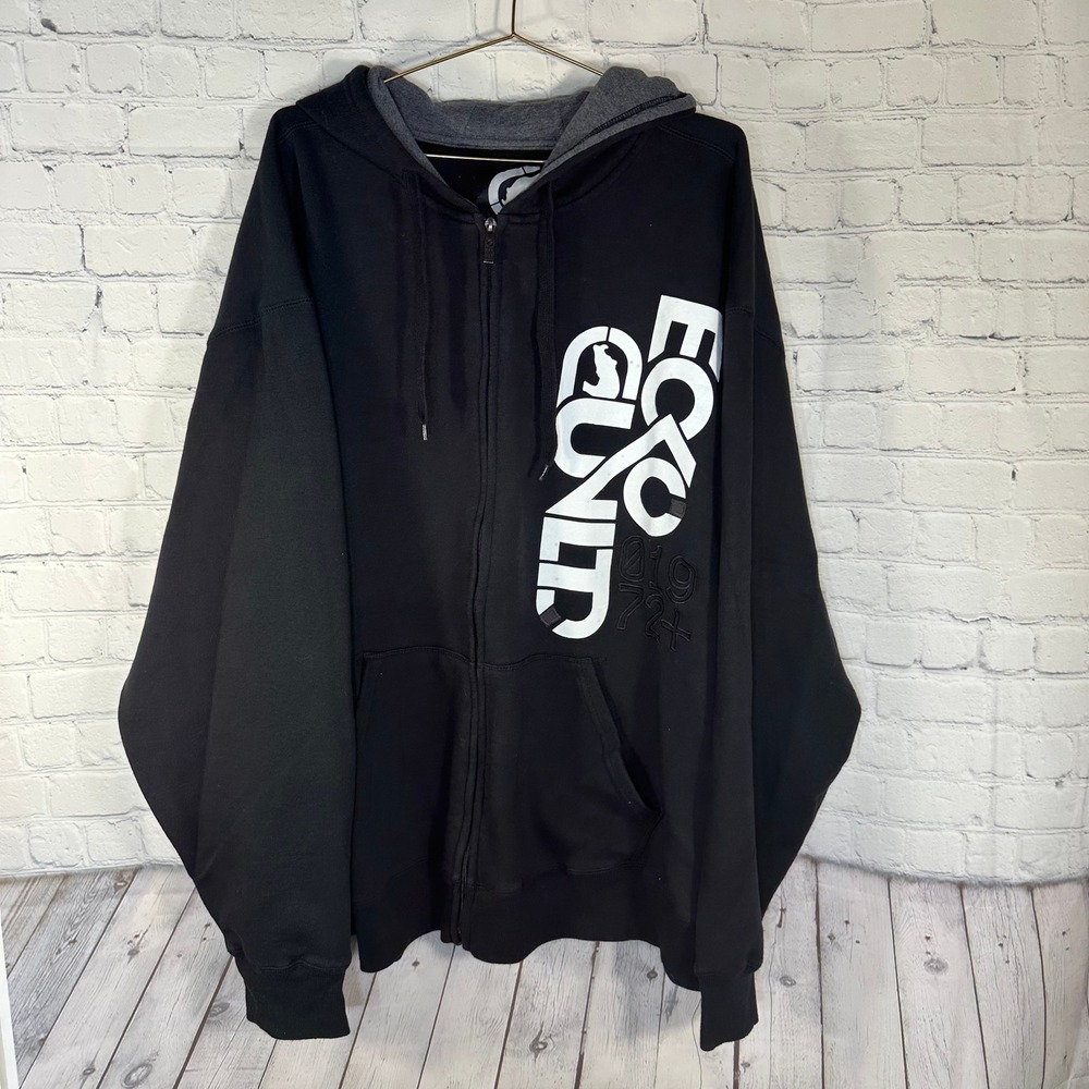 Ecko Unltd Mens Black Full Zip Hoodie Graphic Logo Fleece Sweatshirt 5X Heavy